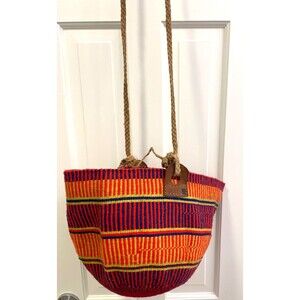 Vtg 80s 90s Hand Woven Sisal African Shopper Tote Bucket Bag